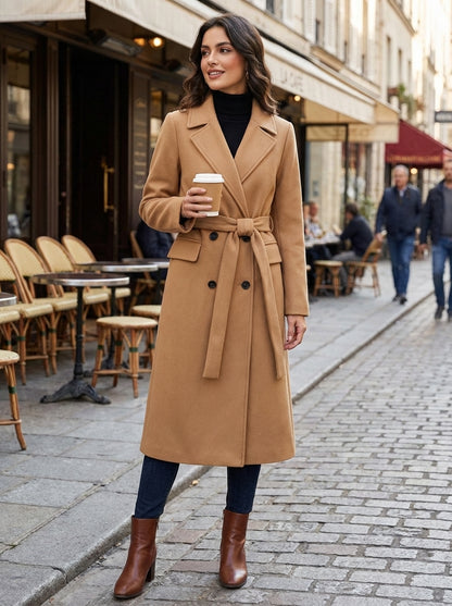 Women's Coat with Belt and Notched Collar