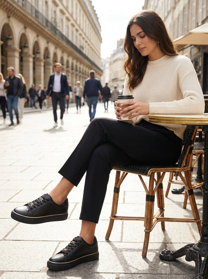 Women's Black Sneakers with Gold Chain and Platform Sole
