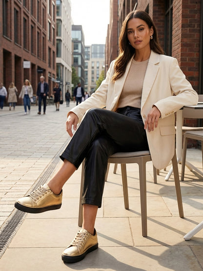 Women's Black Sneakers with Gold Chain and Platform Sole