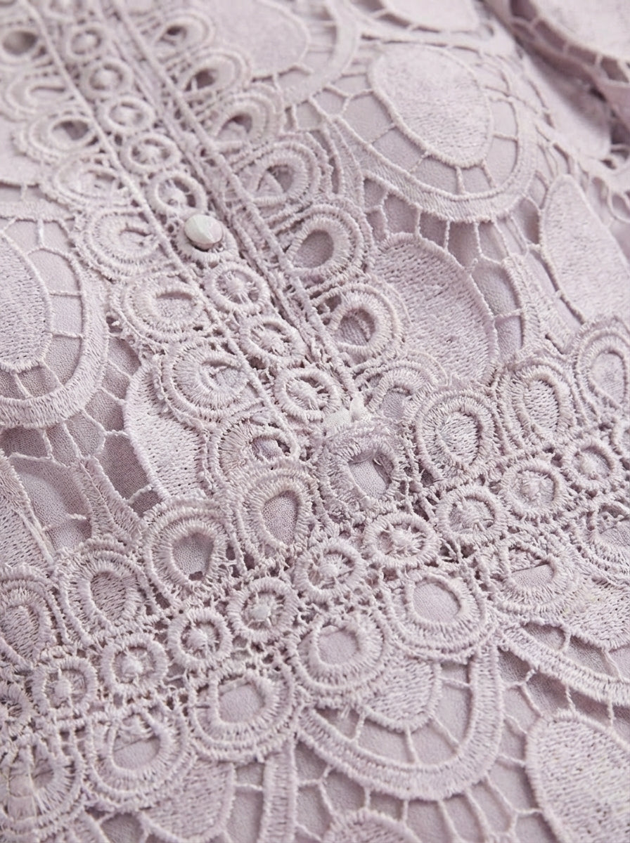 Lace Dress for Women with Stand-Up Collar and Long Sleeves