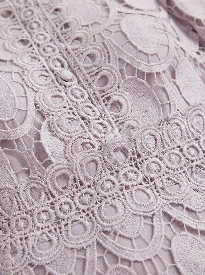 Lace Dress for Women with Stand-Up Collar and Long Sleeves