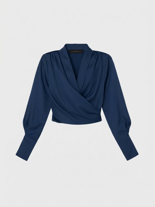 Women's Wrap Blouse with V-Neck and Long Sleeves