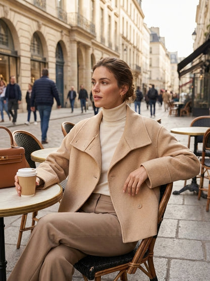 Women's Short Jacket with Notched Collar and Button Placket