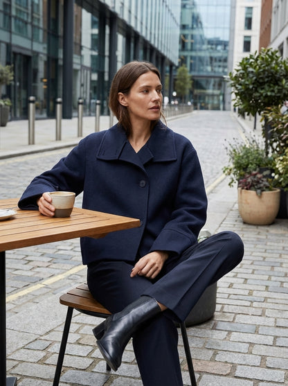 Women's Short Jacket with Notched Collar and Button Placket