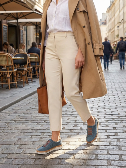 Women's Slip-On Shoes with Elastic Insert and Perforated Design