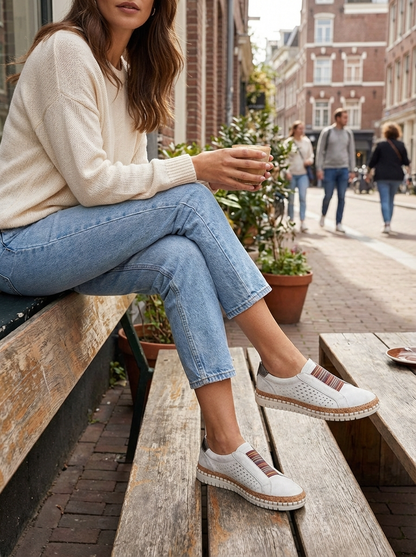 Women's Slip-On Shoes with Elastic Insert and Perforated Design