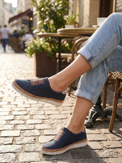 Women's Slip-On Shoes with Elastic Insert and Perforated Design