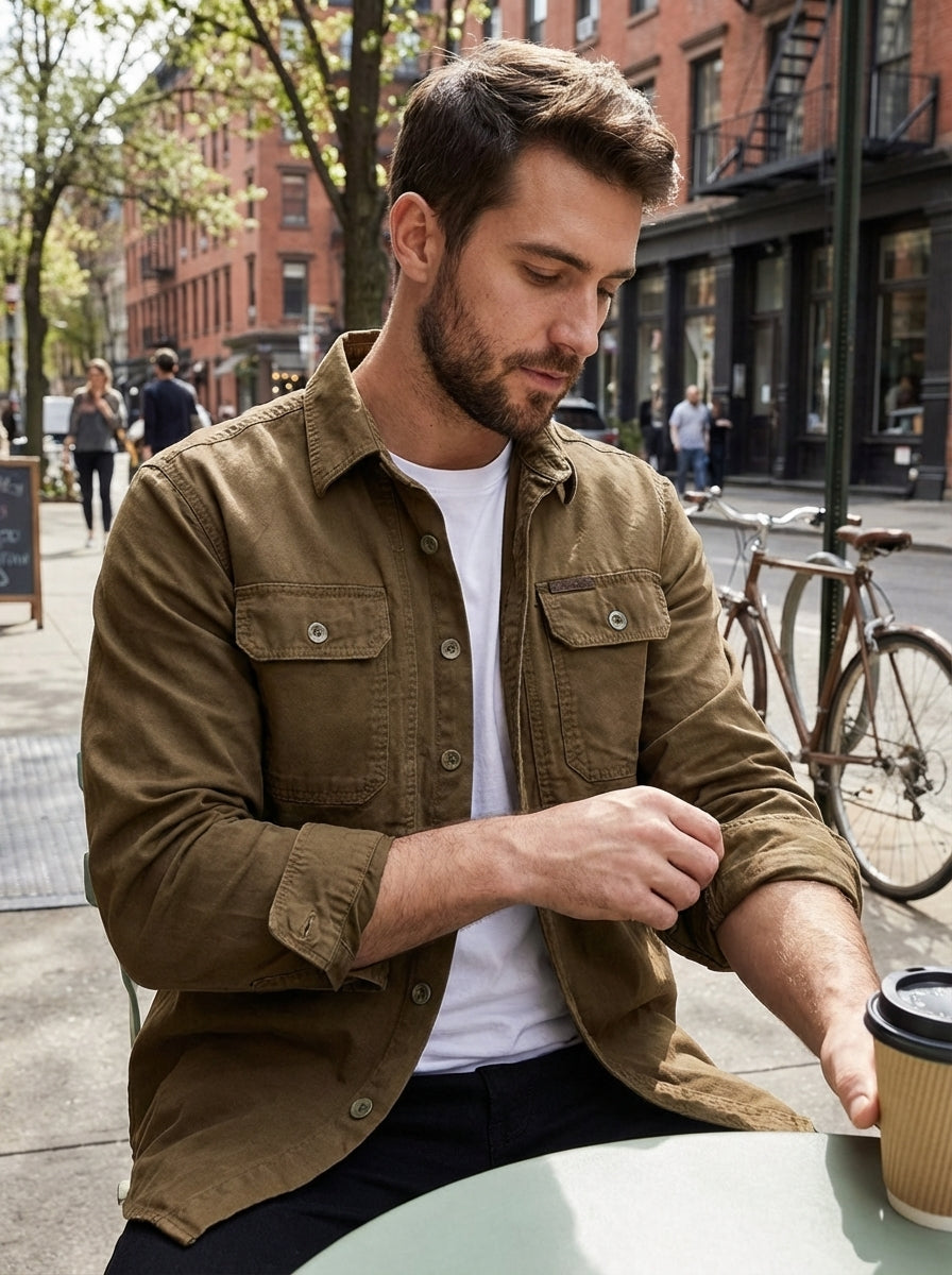 Men's Shirt with Chest Pockets and Button Placket