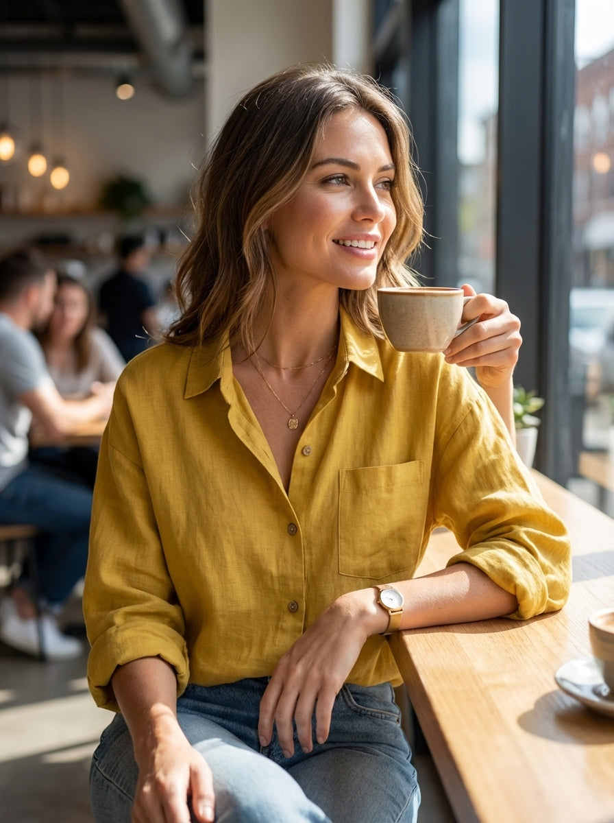 Women's Long Sleeve Shirt Blouse with Button Placket