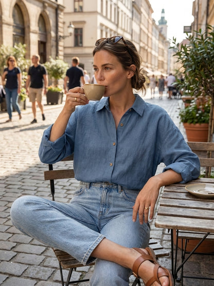 Women's Long Sleeve Shirt Blouse with Button Placket