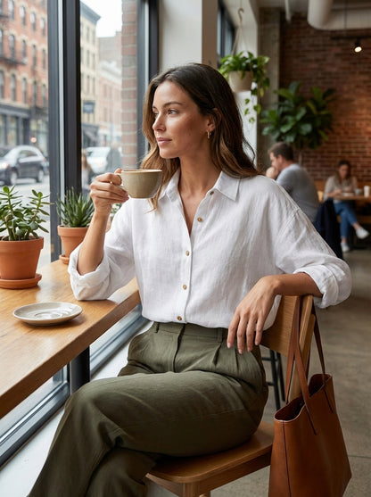 Women's Long Sleeve Shirt Blouse with Button Placket