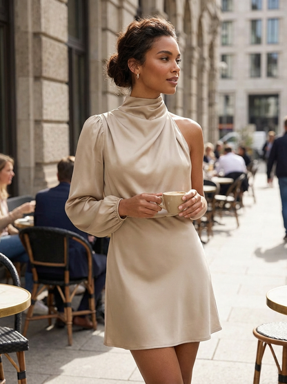 Women's Long Sleeve Dress with Stand-Up Collar