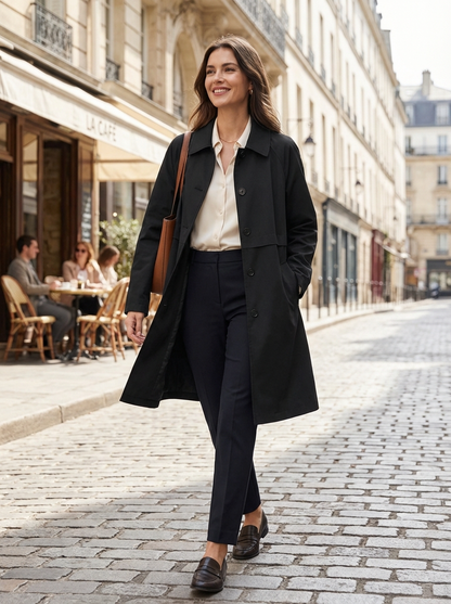 Women's Coat with Collar and Button Placket