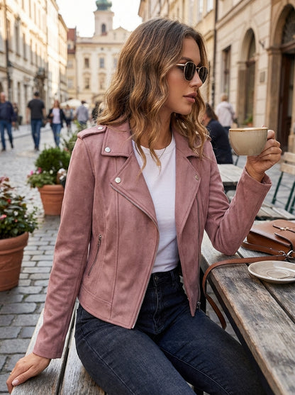 Women's Leather Biker Jacket with Zip
