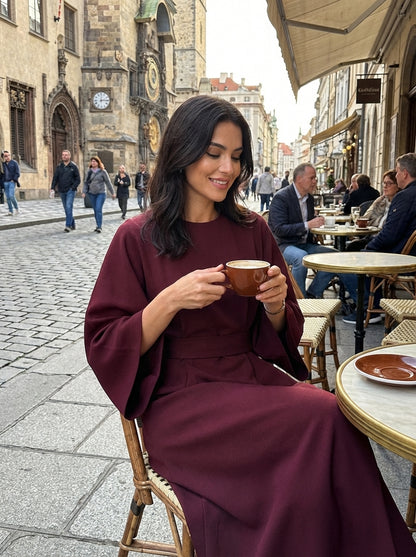 Midi Dress for Women with Belt and Wide Sleeves