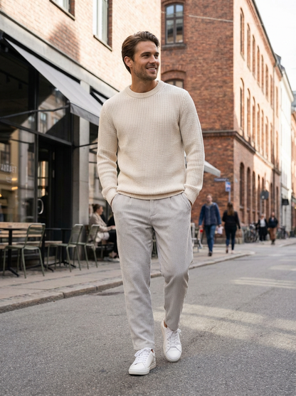 Men's Trousers with Elastic Waistband, Straight Cut, Ribbed