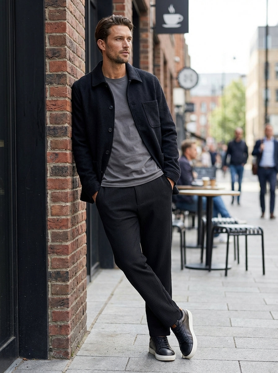 Men's Trousers with Elastic Waistband, Straight Cut, Ribbed