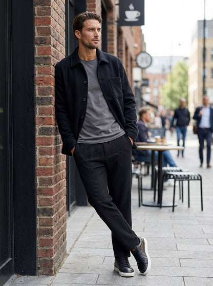 Men's Trousers with Elastic Waistband, Straight Cut, Ribbed
