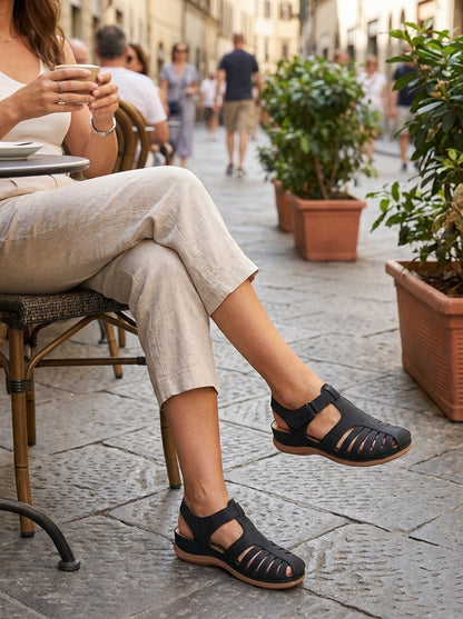 Women's Sandals with Velcro Fastening and Perforated Design