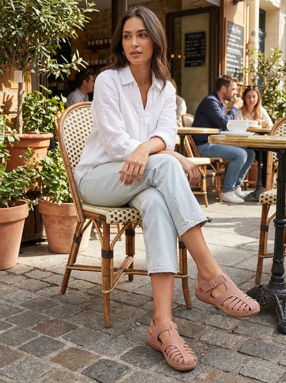 Women's Sandals with Velcro Fastening and Perforated Design