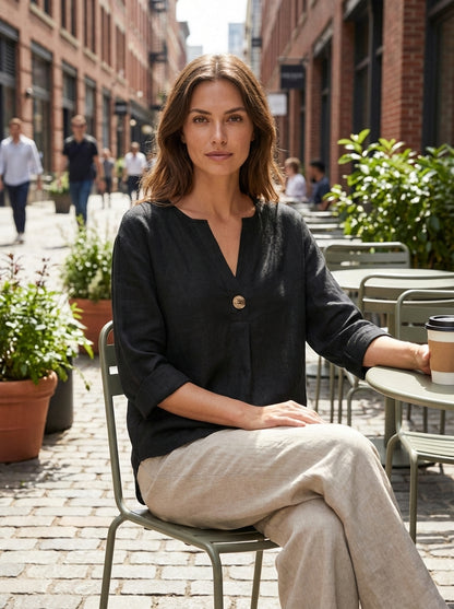 Women's Blouse with V-Neck and Button