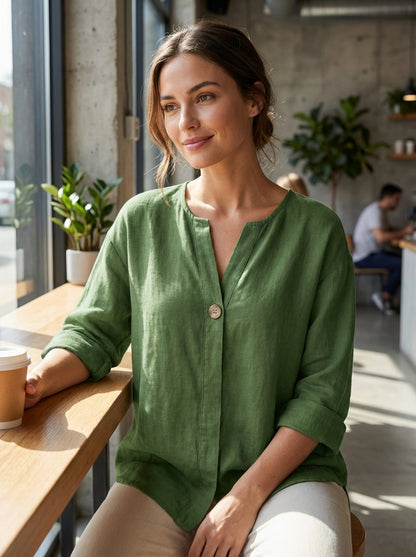Women's Blouse with V-Neck and Button