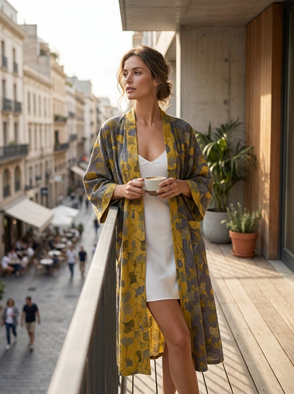 Kimono Women's Bathrobe with Belt and Pattern Knee-Length