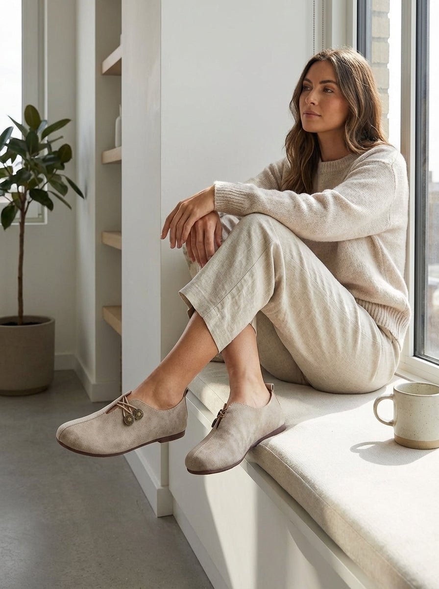 Women's Ballerinas with Cut-Out and Button Detail