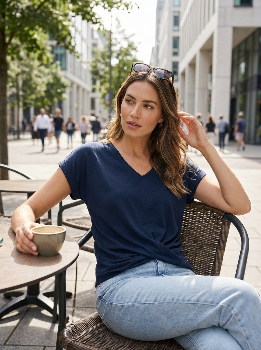Women's T-Shirt with V-Neck and Short Sleeves