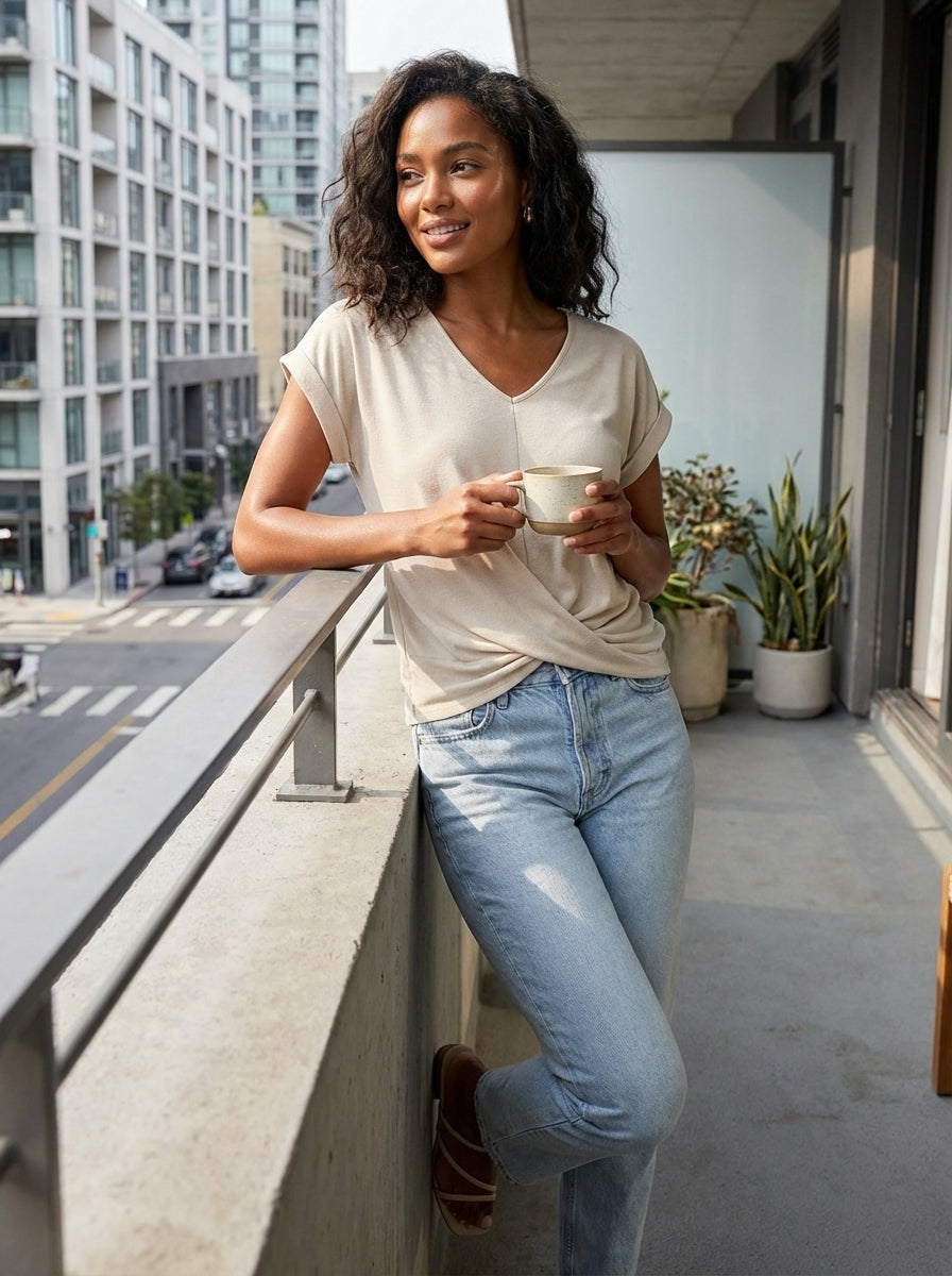 Women's T-Shirt with V-Neck and Short Sleeves