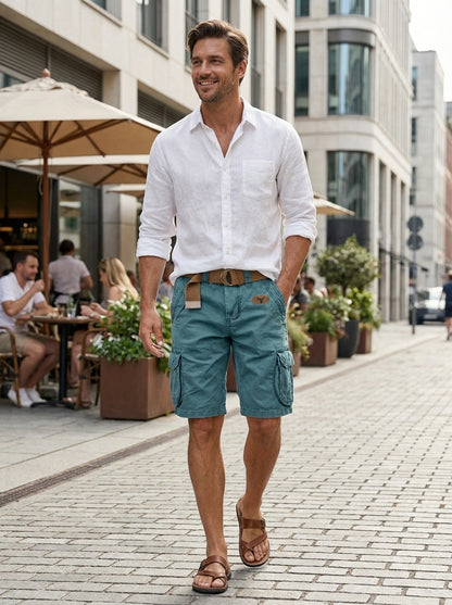 Men's Cargo Shorts with Pockets and Belt