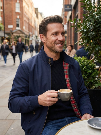 Men's Bomber Jacket with Zip and Stand Collar