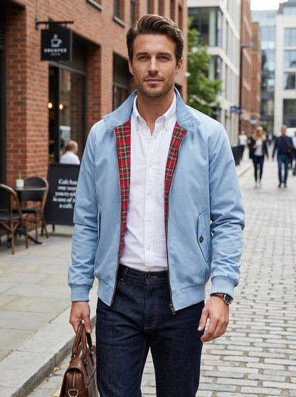 Men's Bomber Jacket with Zip and Stand Collar