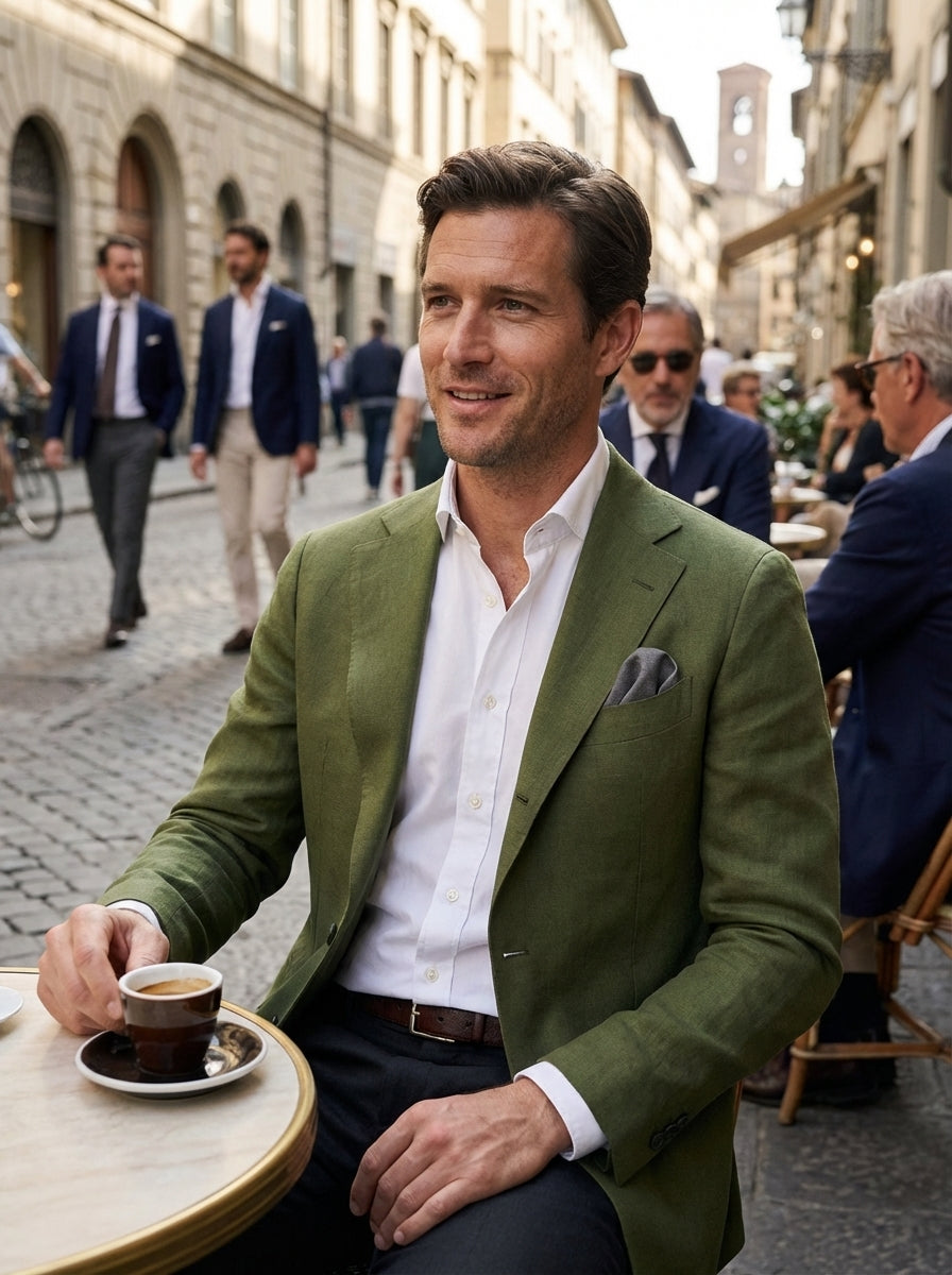 Men's Checked Blazer with Notched Lapel and Button Placket