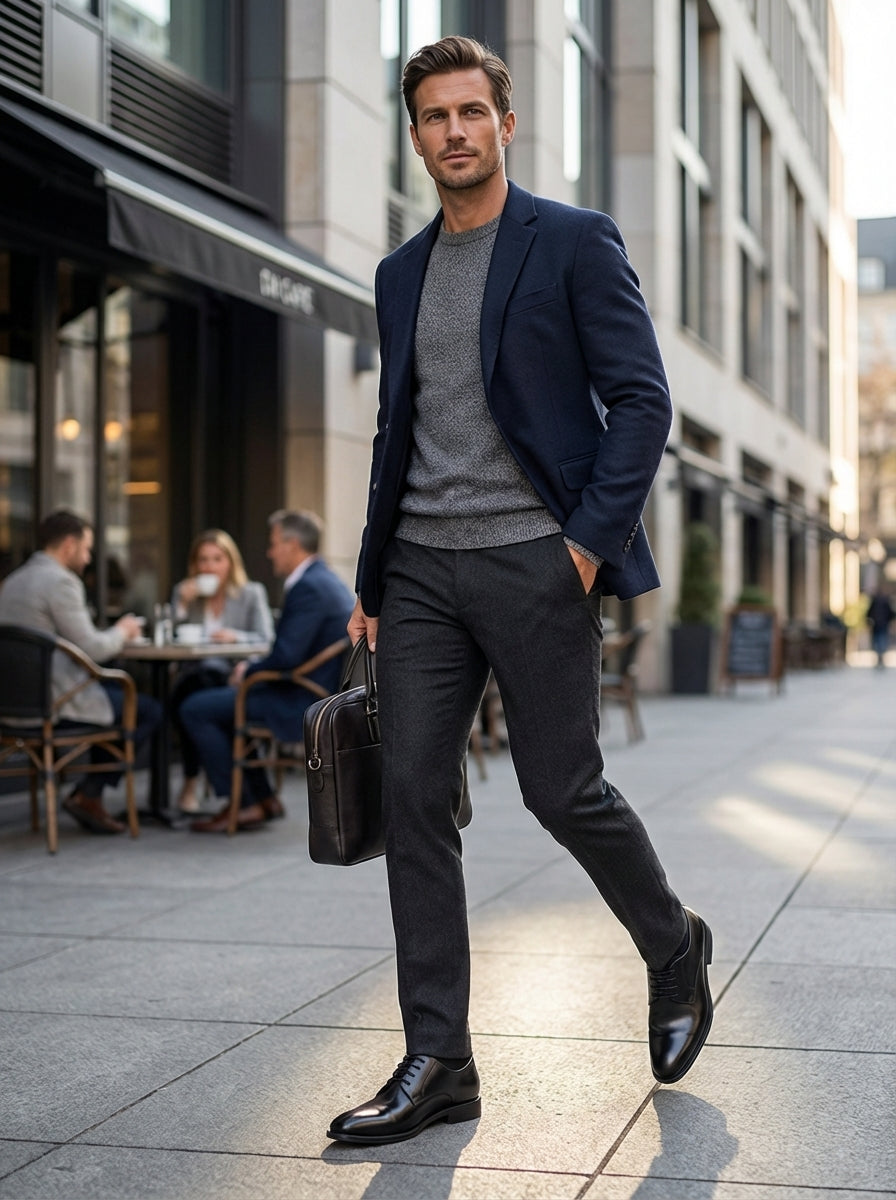 Men's Leather Shoes with Laces and Smooth Cap