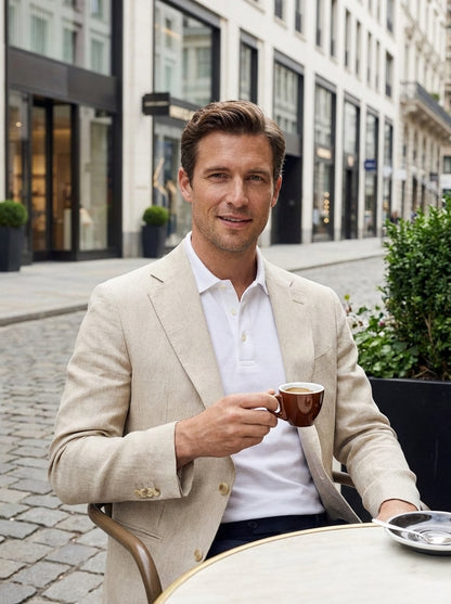 Men's Blazer with Notched Lapel and Two-Button Closure