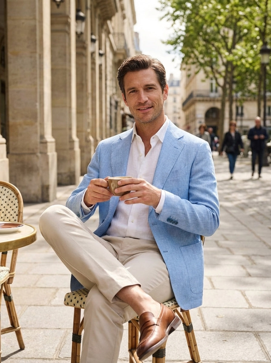 Men's Blazer with Notched Lapel and Two-Button Closure