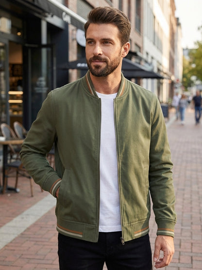 Men's Bomber Jacket with Zip and Stand-Up Collar