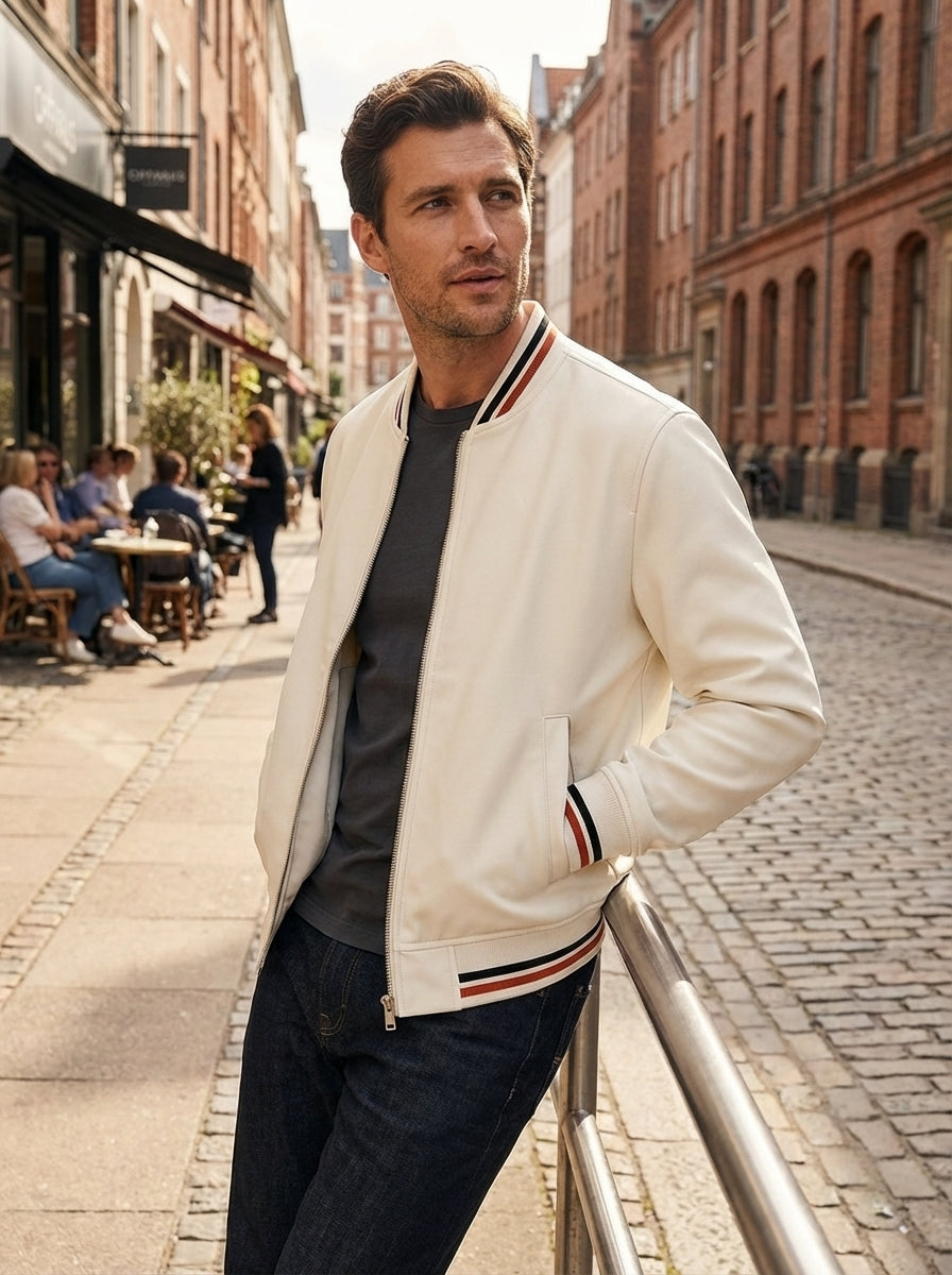 Men's Bomber Jacket with Zip and Stand-Up Collar