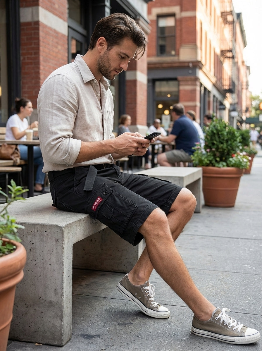 Men's Cargo Shorts with Pockets and Belt