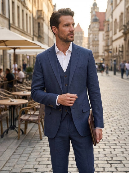 Men's Suit with Waistcoat and Slim-Fit Jacket