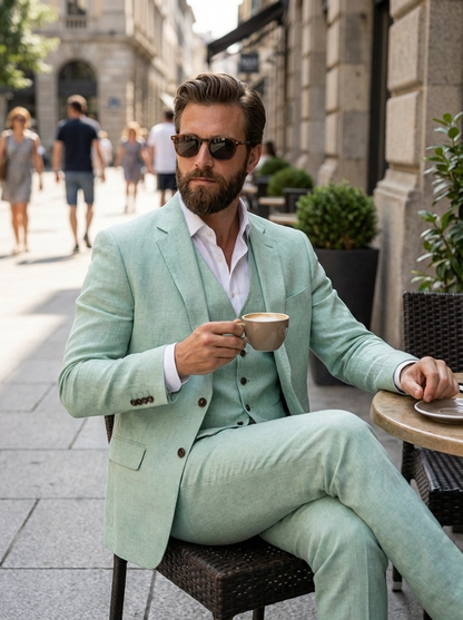 Men's Suit with Waistcoat and Slim-Fit Jacket