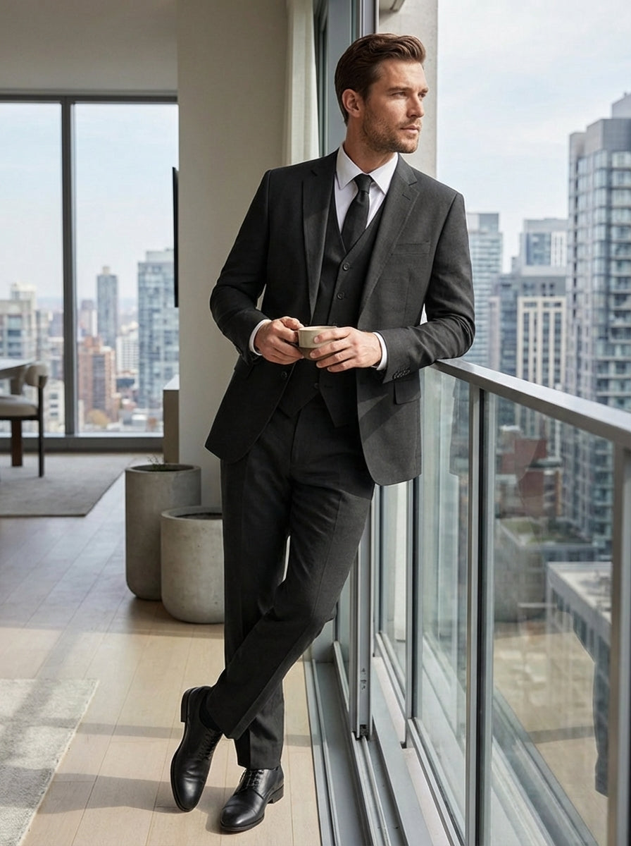 Men's Suit with Waistcoat and Slim-Fit Jacket