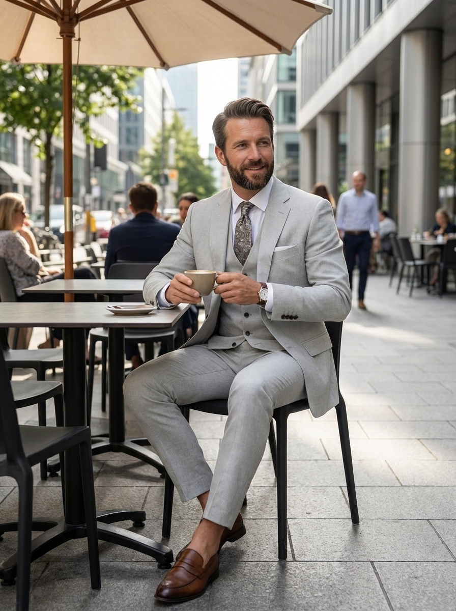 Men's Suit with Waistcoat and Slim-Fit Jacket