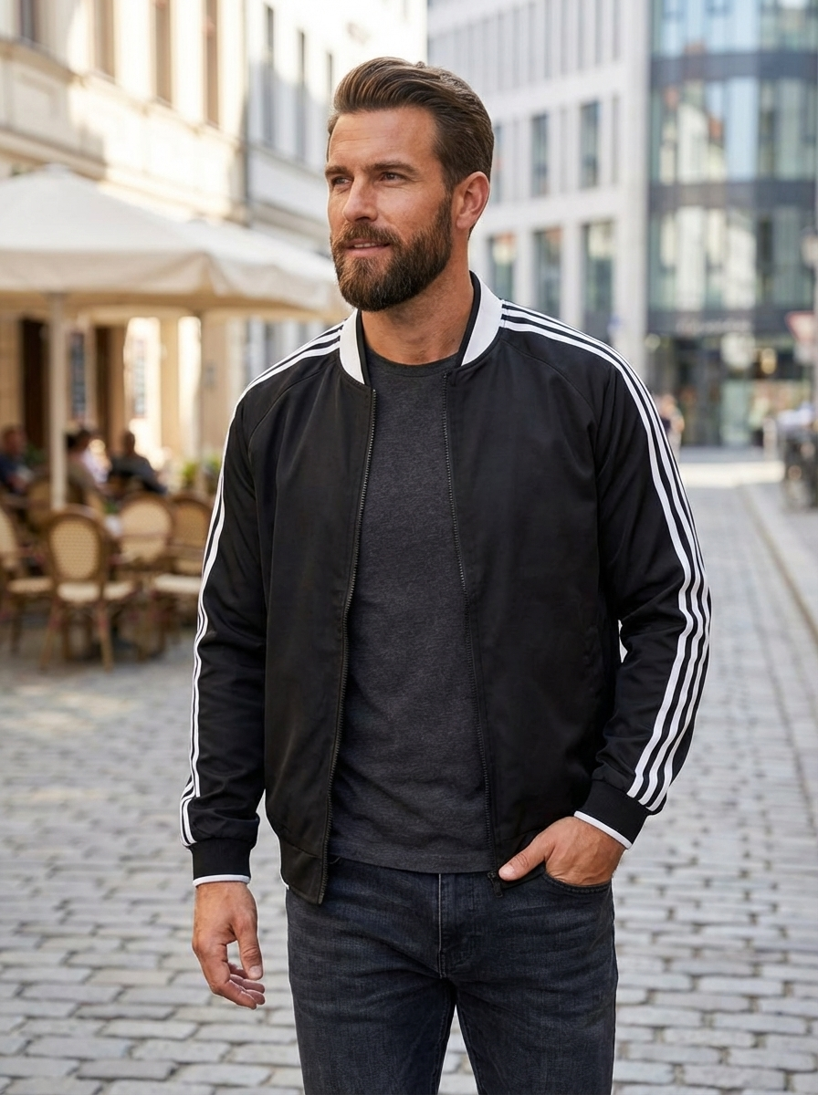 Men's Training Jacket with Zip and Stand-Up Collar