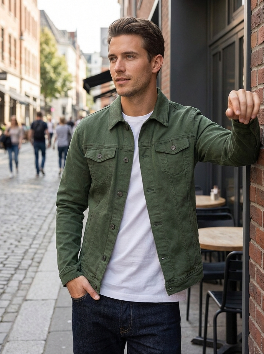 Men's Jacket with Button Placket and Chest Pockets