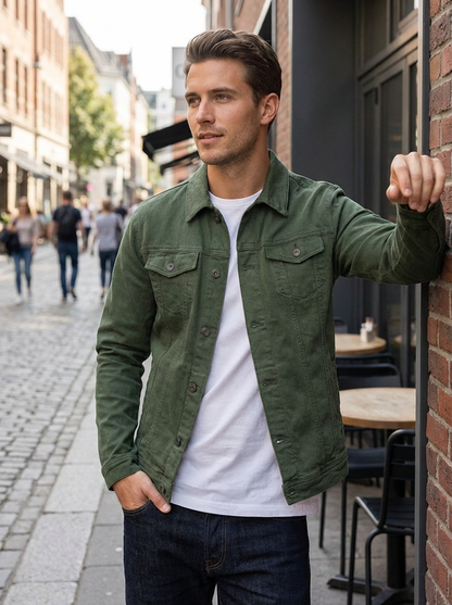 Men's Jacket with Button Placket and Chest Pockets