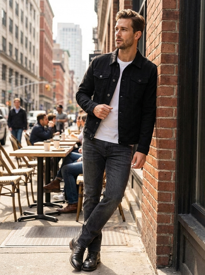 Men's Jacket with Button Placket and Chest Pockets