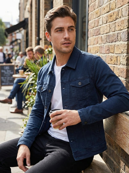 Men's Jacket with Button Placket and Chest Pockets