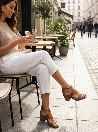 Women's Sandals with Ankle Strap and Block Heel